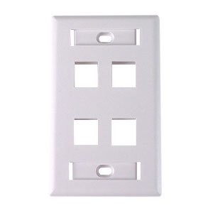 102124D-WH - 4-Port Keystone Wall Plate with 3/8" Station ID - White