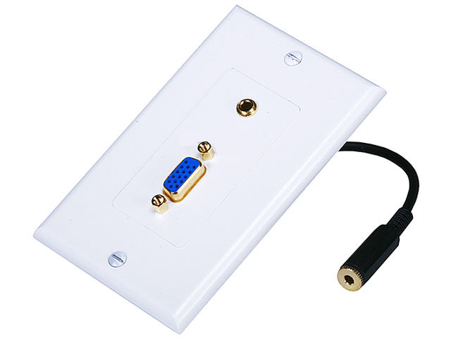 3W2020WH - VGA + 3.5mm Stereo Wall Plate (Gold Plated)